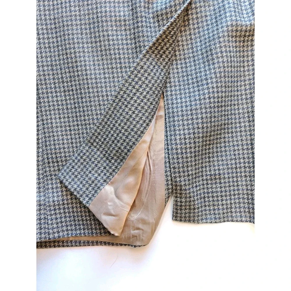 Chaps Mens Lambswool Sport Coat Blazer 42R Gray Houndstooth 2 Button Tweed